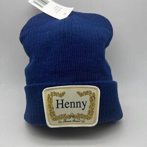Henny Embroidered logo Patch casual cozy Acrylic Beanie  Navy blue NWT unisex‎
